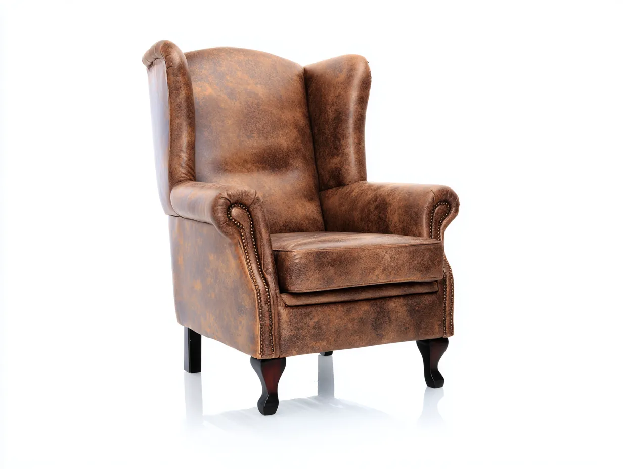 Ohrensessel - Leder-Holz - 76x86x102 cm - Braun - Klassisch-Homiuphub