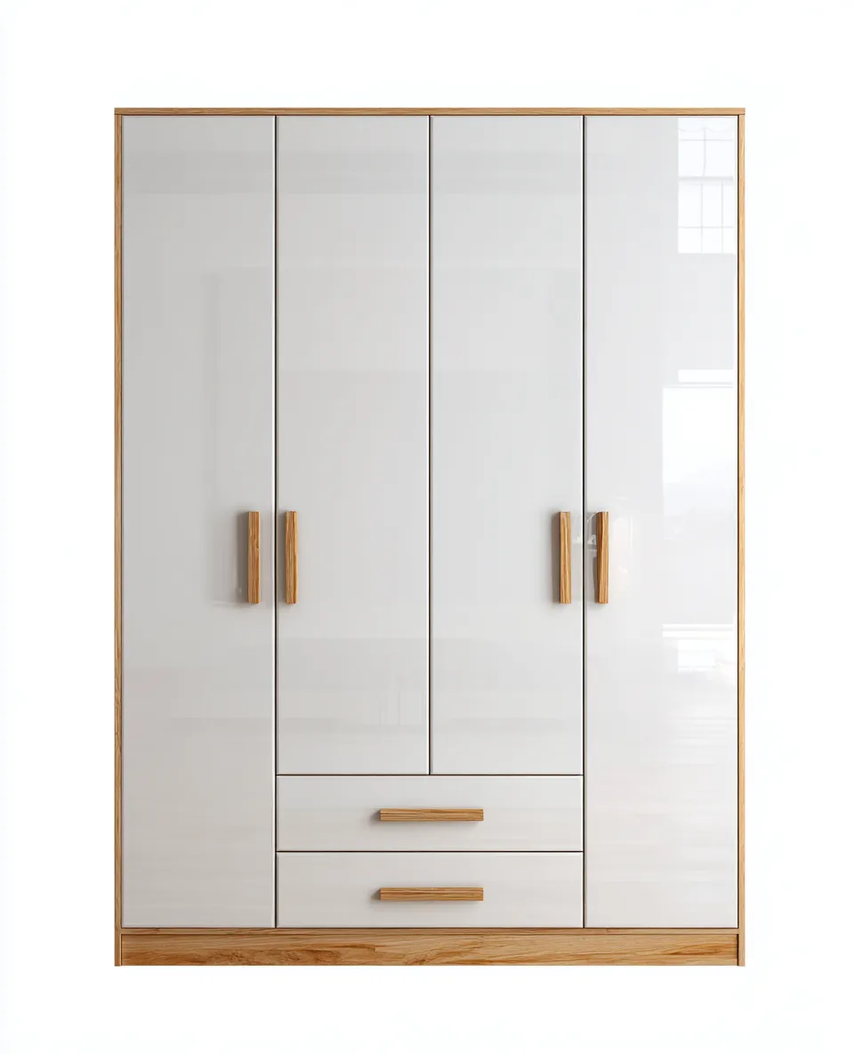 Kleiderschrank - Holzwerkstoff-Holz-Metall - 180x60x210 cm - Weiß-Naturholz - Modernes Design-Homiuphub