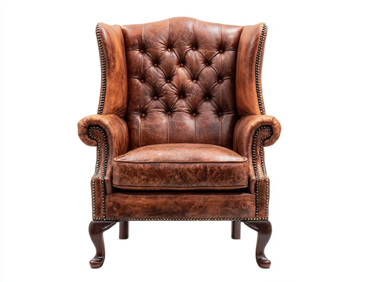 Ohrensessel - Leder-Holz - 82x92x108 cm - Braun - Klassisch-Homiuphub