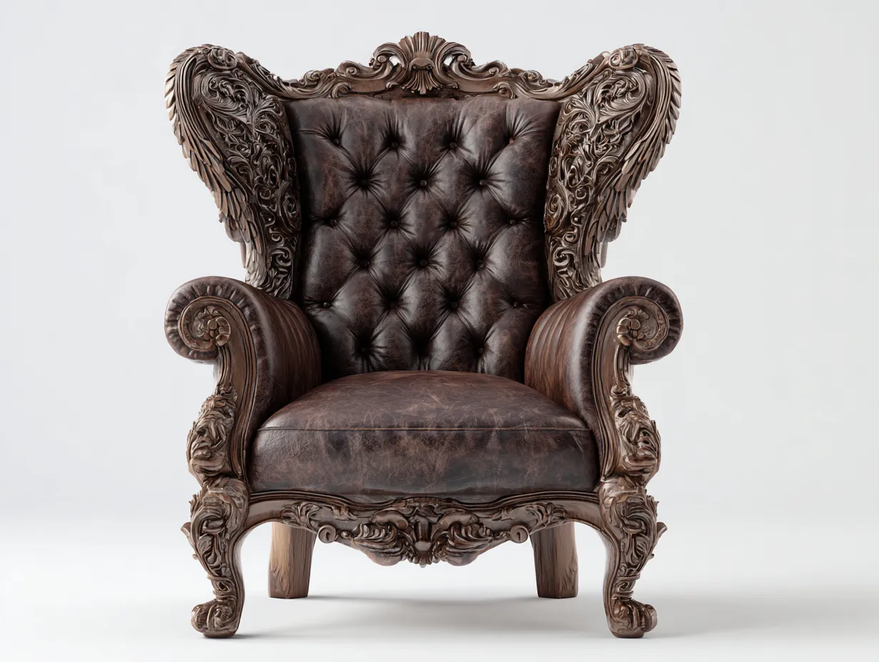 Ohrensessel - Leder-Holz - 82x92x108 cm - Dunkelbraun - Klassisch-Homiuphub