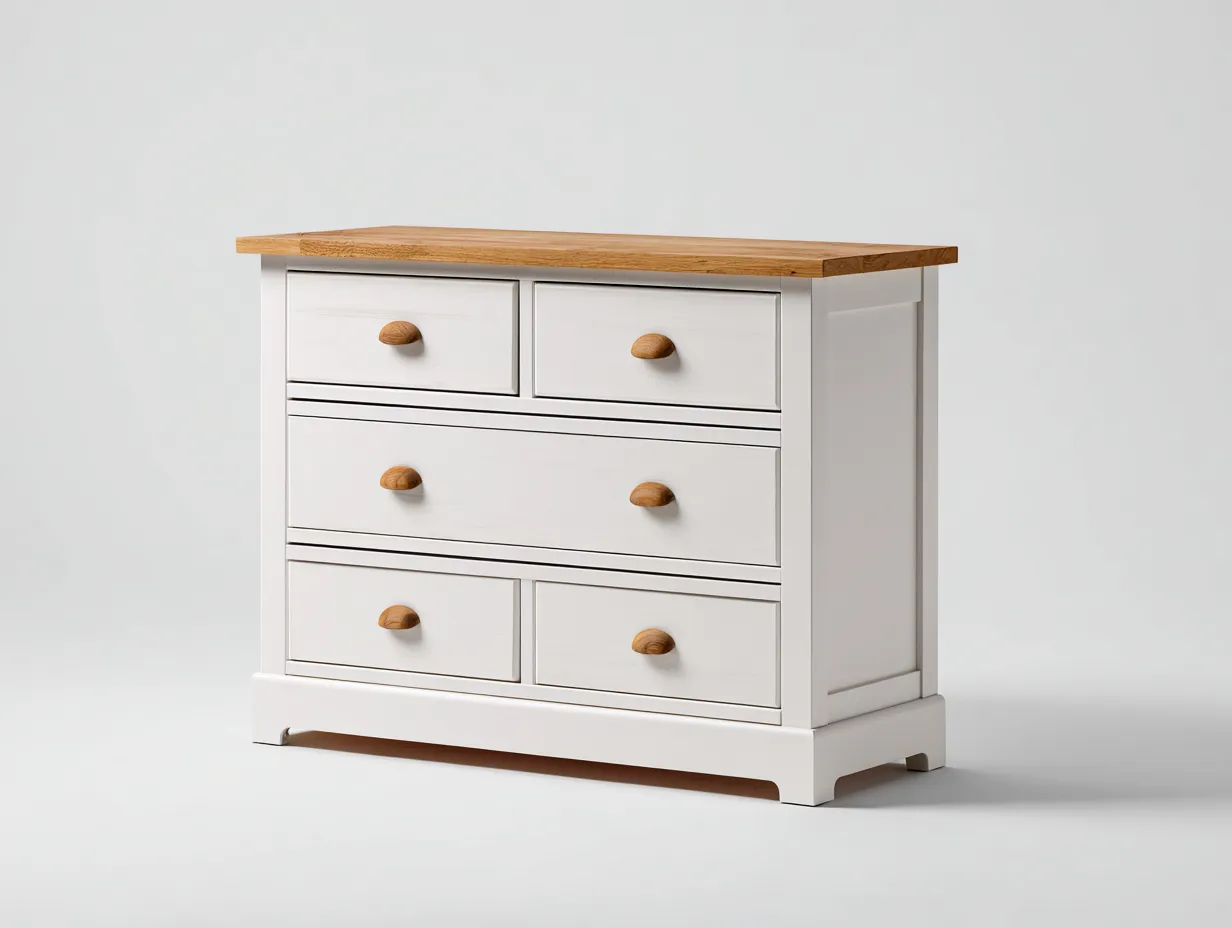 Kommode mit Schubladen-Holzwerkstoff-Holz-102x42x88 cm-Weiß-Natur-Landhausstil-Homiuphub