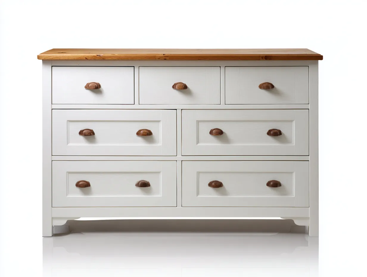 Kommode mit Schubladen-Holzwerkstoff-Holz-121x41x83 cm-Weiß-Natur-Landhausstil-Homiuphub