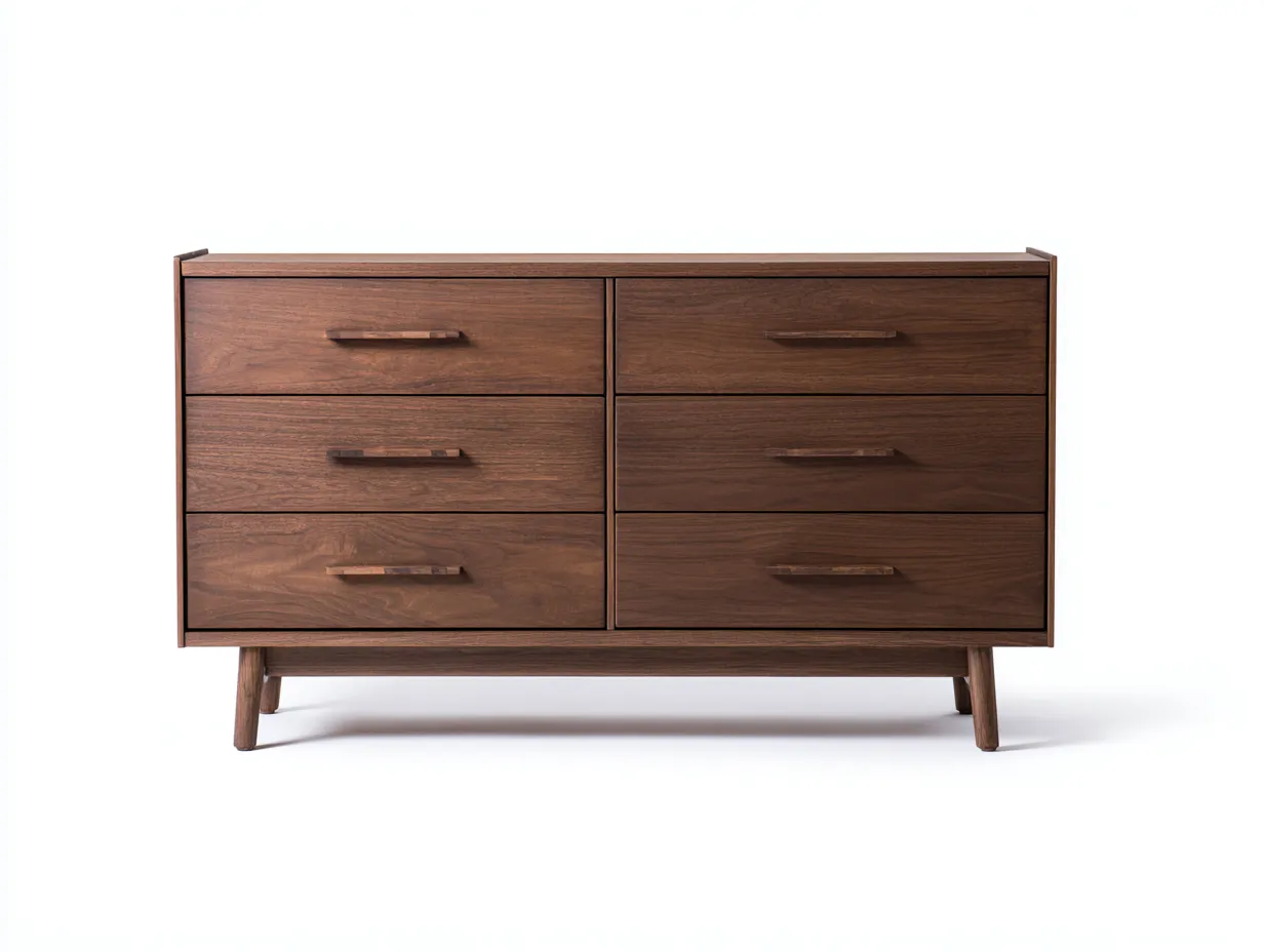 Kommode mit Schubladen-Holz-142x46x80 cm-Nussbraun-Mid-Century-Stil-Homiuphub