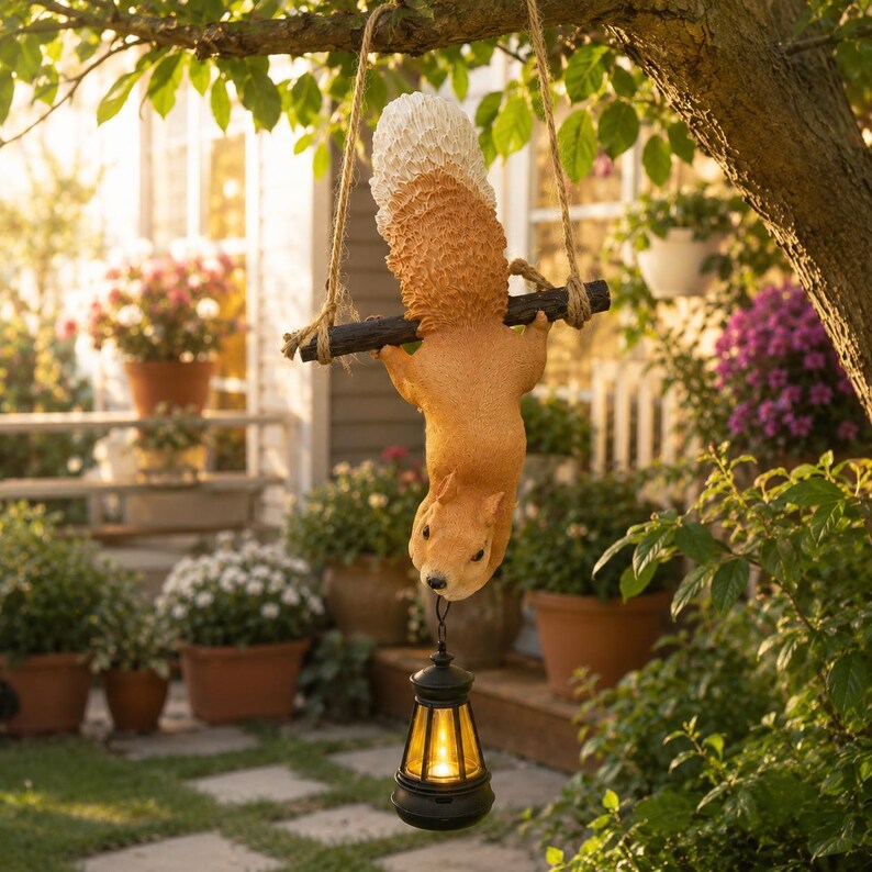 Solar Garden Squirrel Statue Decor