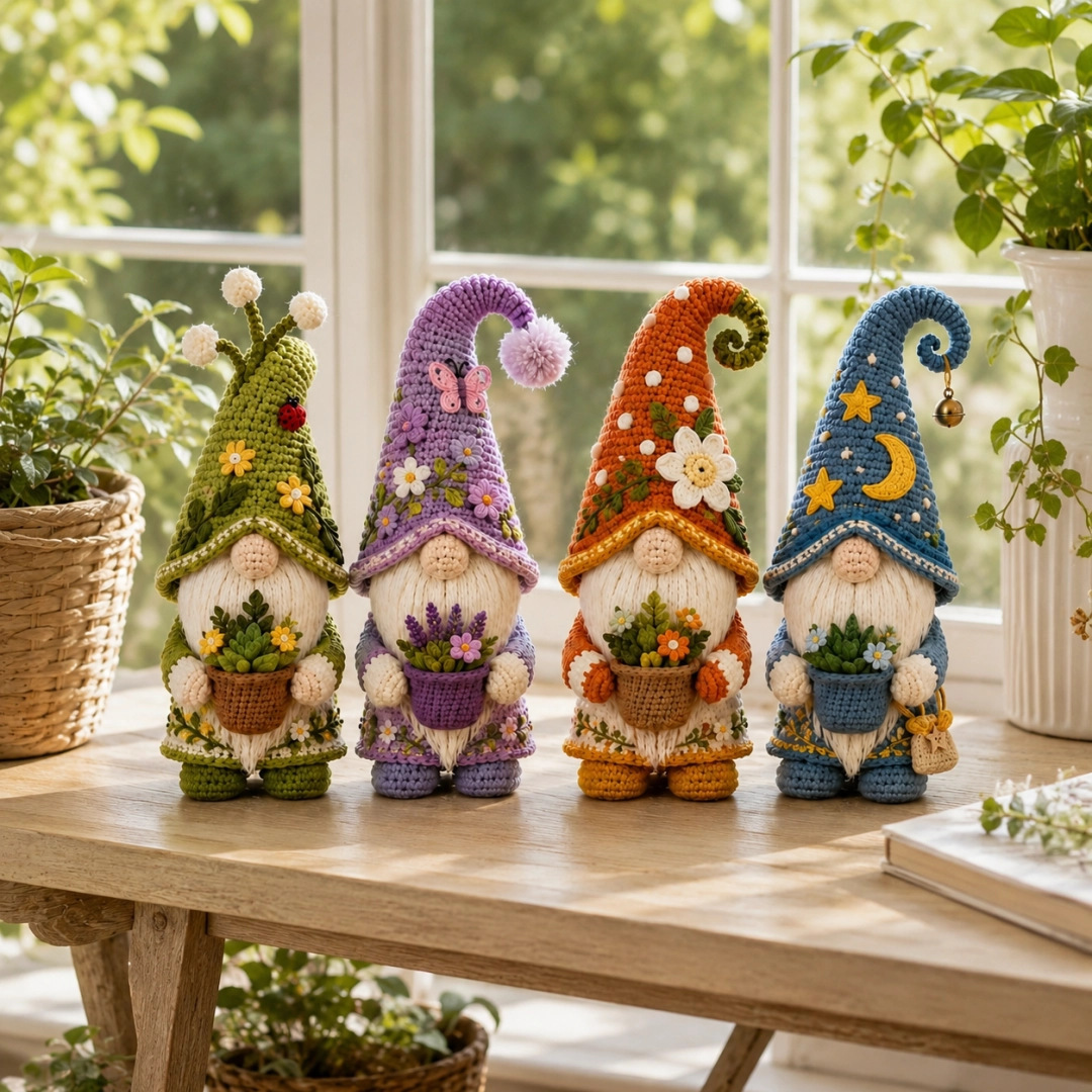 Amigurumi Garden Gnomes with Flower Pots