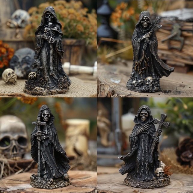 Grim Reaper Statue Halloween Black Horror Robe Sculpture Gothic Resin 
