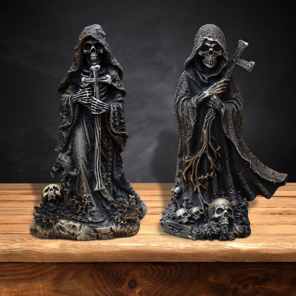 Grim Reaper Statue Halloween Black Horror Robe Sculpture Gothic Resin 