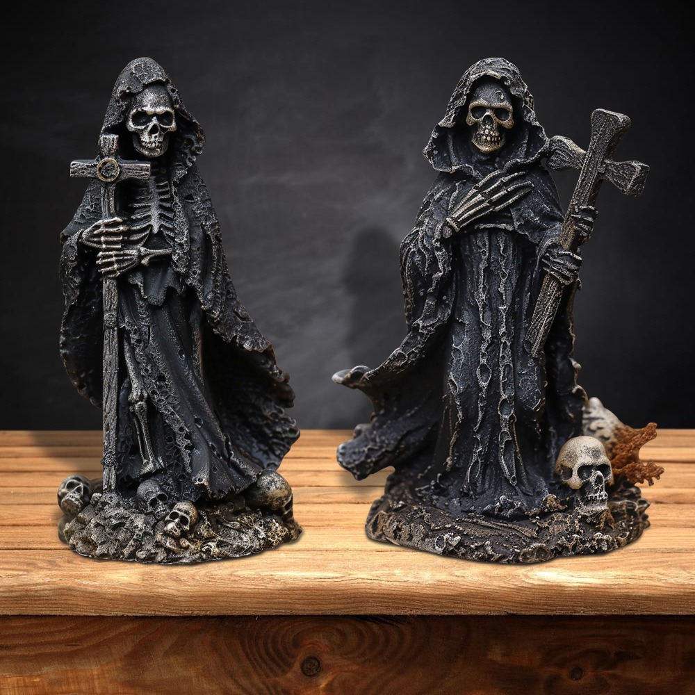 Grim Reaper Statue Halloween Black Horror Robe Sculpture Gothic Resin 