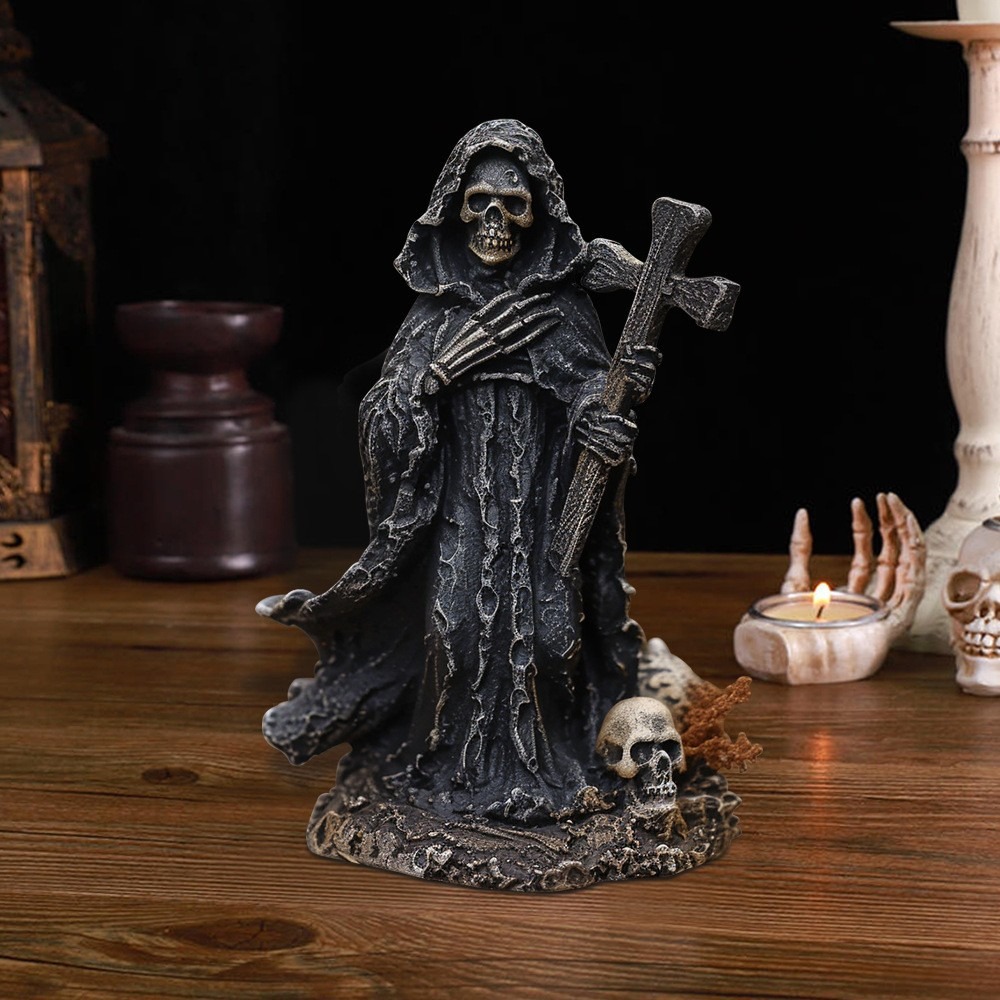 Grim Reaper Statue Halloween Black Horror Robe Sculpture Gothic Resin 