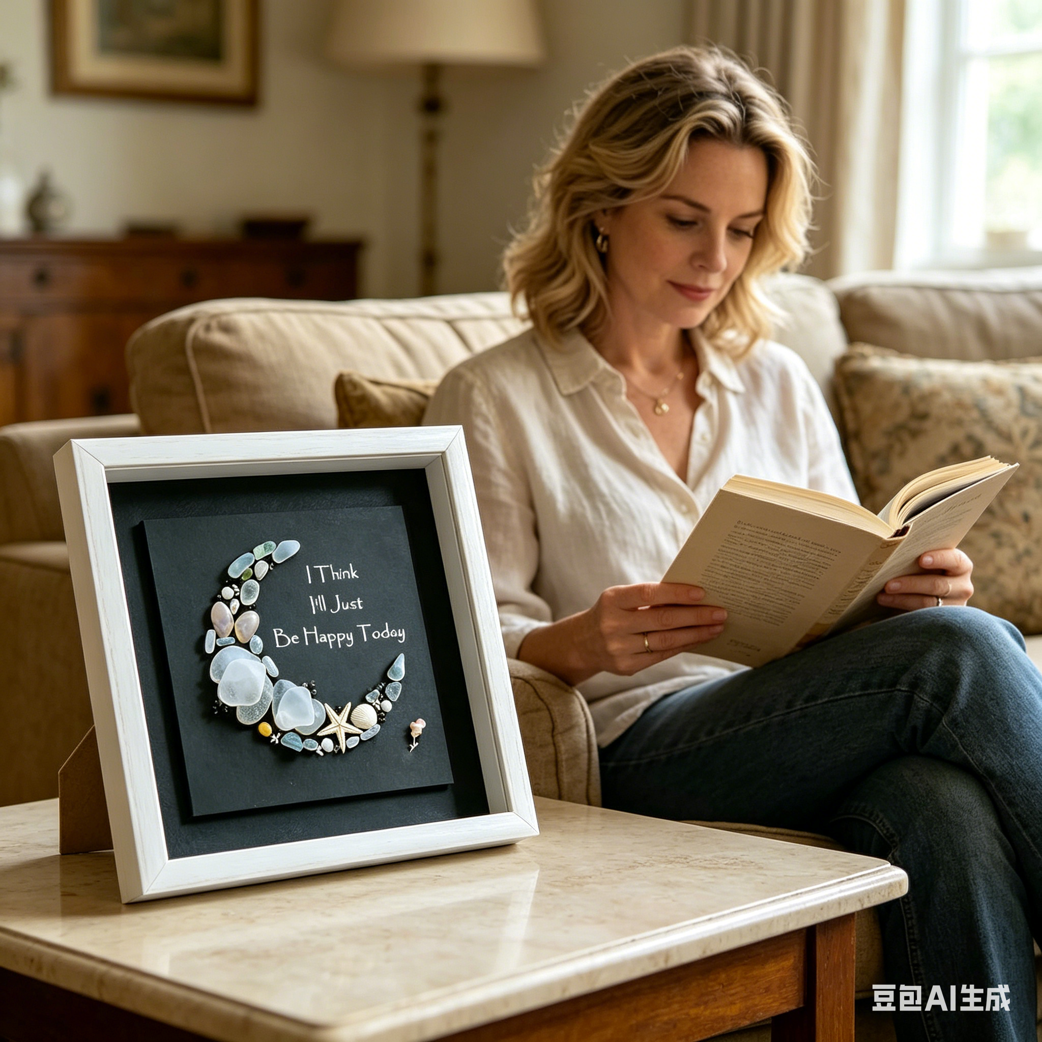 “I Think I’ll Just Be Happy Today.” Sea Glass Moon Art