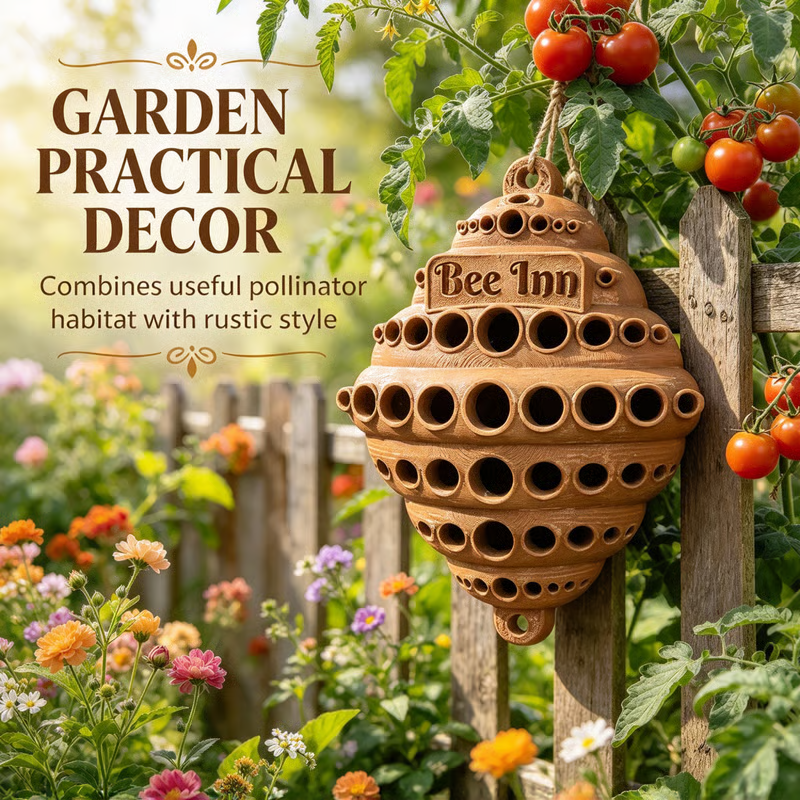 🐝 Bee Inn Hanging Bee Hotel  Rustic Solitary Bee House Pollinator Nesting Shelter for Garden Decor