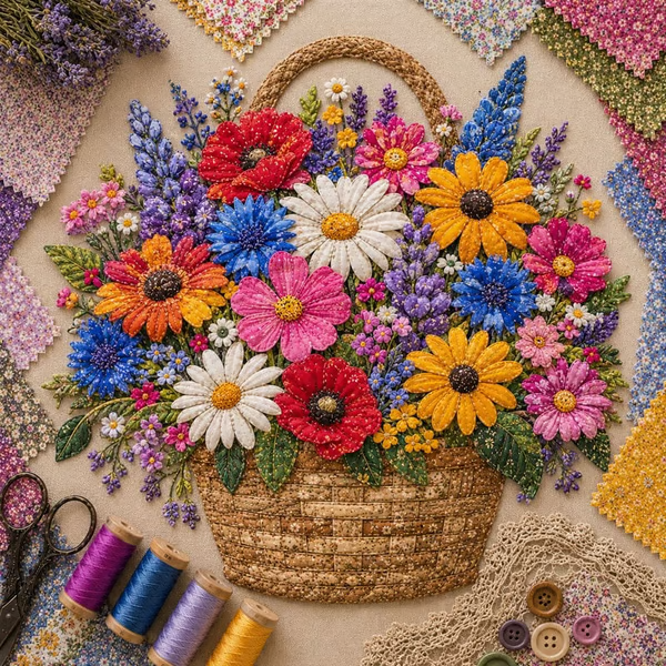 🌸Floral Basket Patchwork DIY Kit