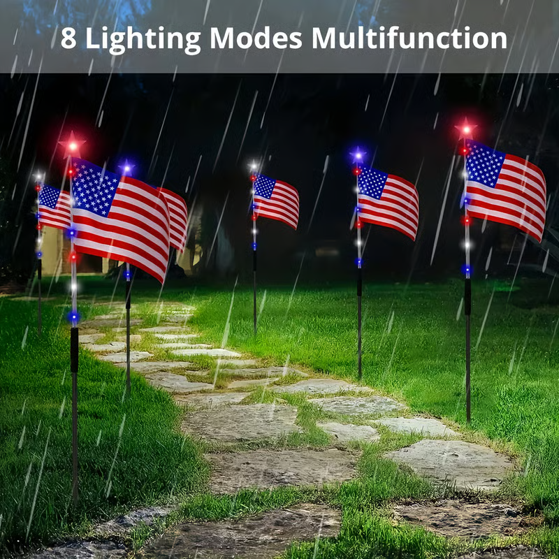 🌈2026 HOT SALE Light Up Your 4th of July – 8-Pack Flag Lights with 8 Stunning Modes for Yard & Pathway