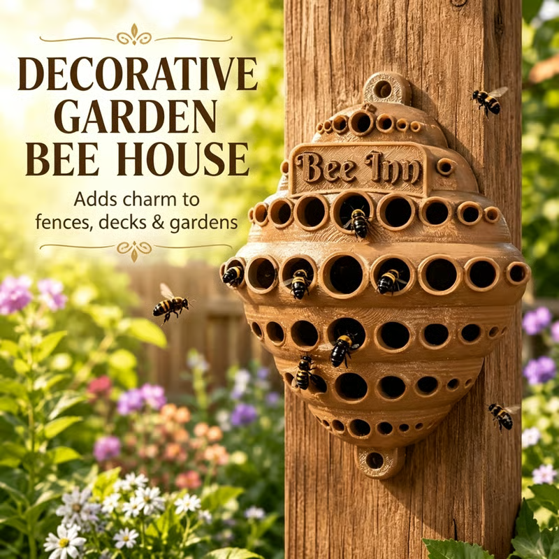 🐝 Bee Inn Hanging Bee Hotel  Rustic Solitary Bee House Pollinator Nesting Shelter for Garden Decor