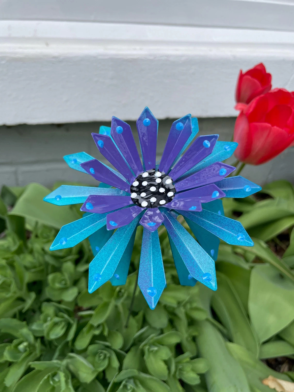 Handcrafted Metal Zinnia Flower Garden Stake