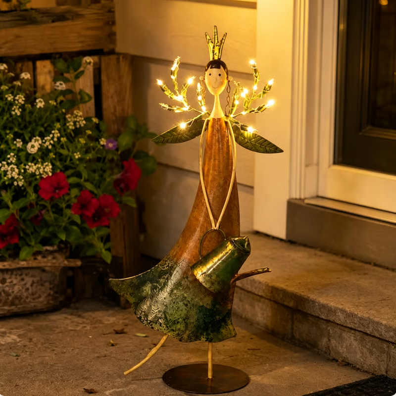 🧚‍♀️Vintage LED Garden Angel Statue 🍃 Rustic Metal Yard Decor