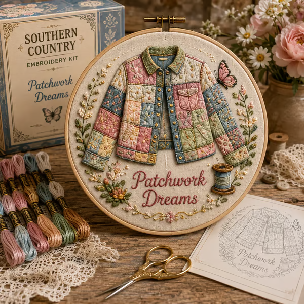 🌼 Beginner-Friendly Dolly Southern Country Needlework DIY Kit | Complete Kit with Pre-Printed Fabric, Wooden Hoop, Floss, Needles & Step-by-Step Guide Included 💕