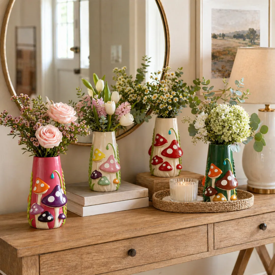 Mushroom Meadow Hand-Painted Vase Collection