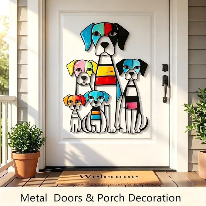 Colorful Dog Family Metal Wall Decor