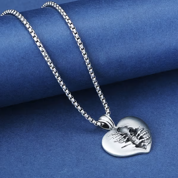 Heart of Hell Ripped Skull Necklace