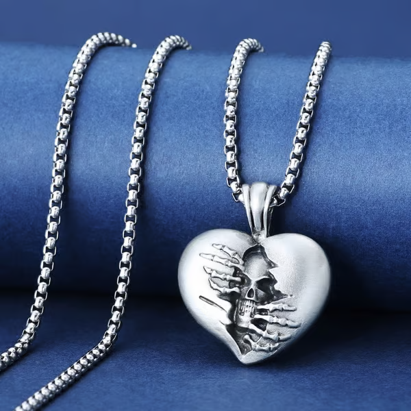 Heart of Hell Ripped Skull Necklace