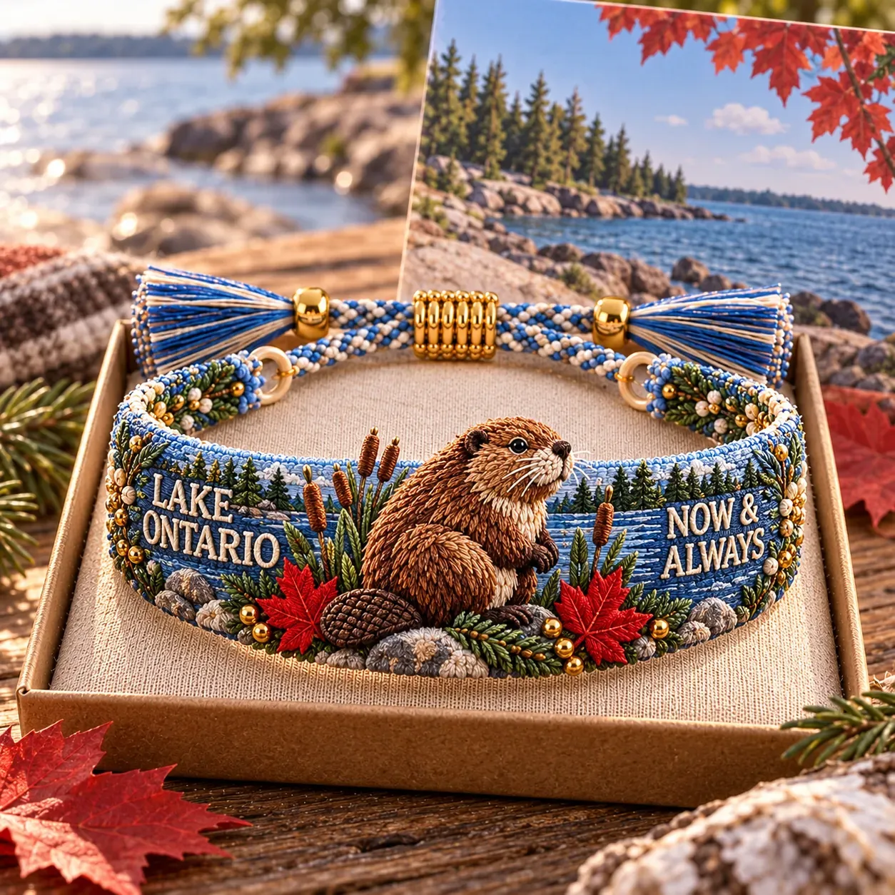 🌊 Lake Ontario Forever Embroidered Bracelet |Meaningful Message & Gift-Ready Keepsake Box 🍁