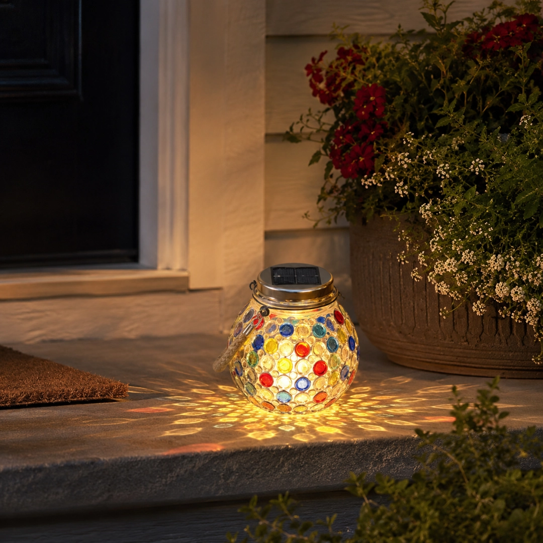 1pcs/Solar Mosaic Glass Lantern, Colorful Hanging Outdoor Garden Light
