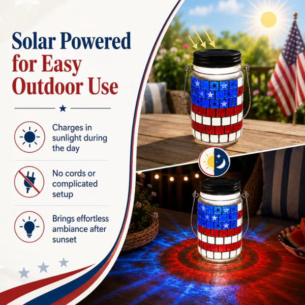 4th of July Solar Patriotic Mason Jar Lantern
