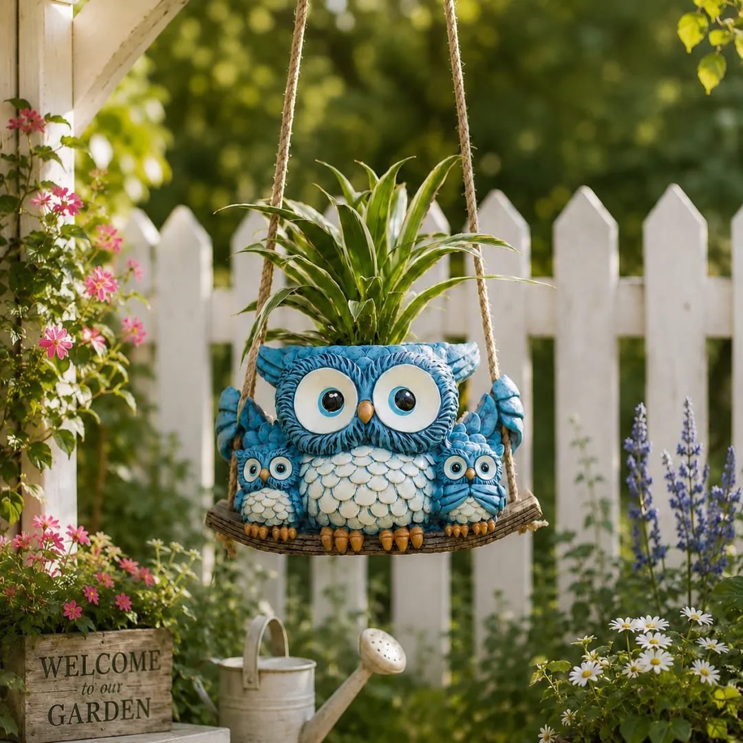 Owl Family Hanging Planter