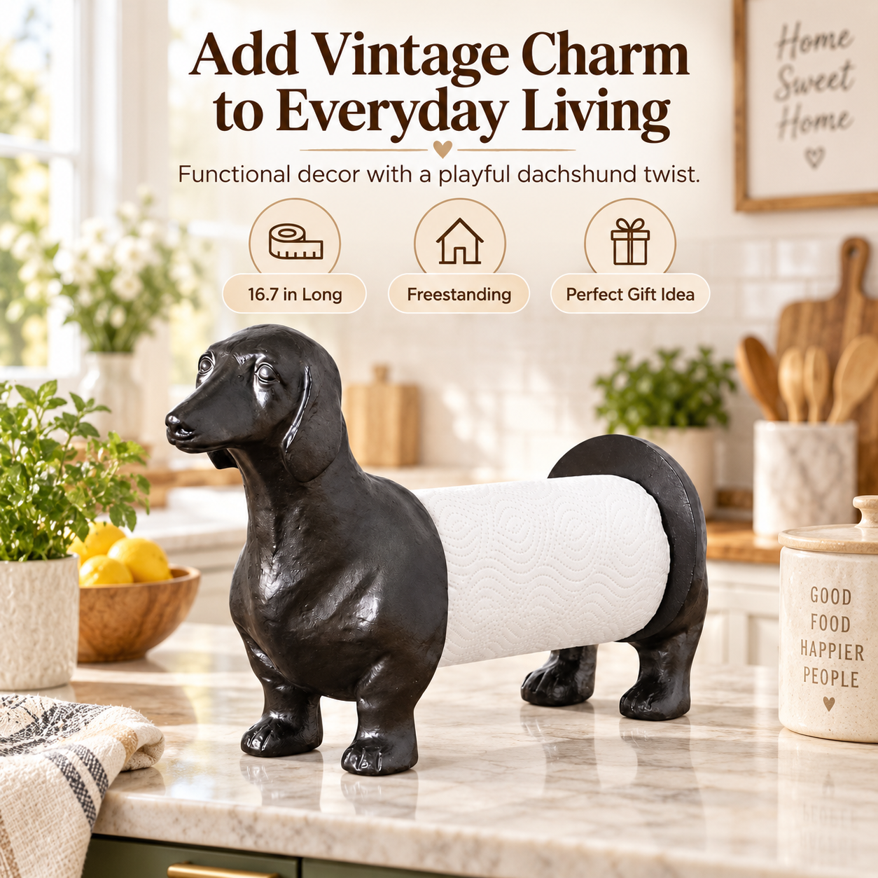 Dachshund kitchen paper towel stand details
