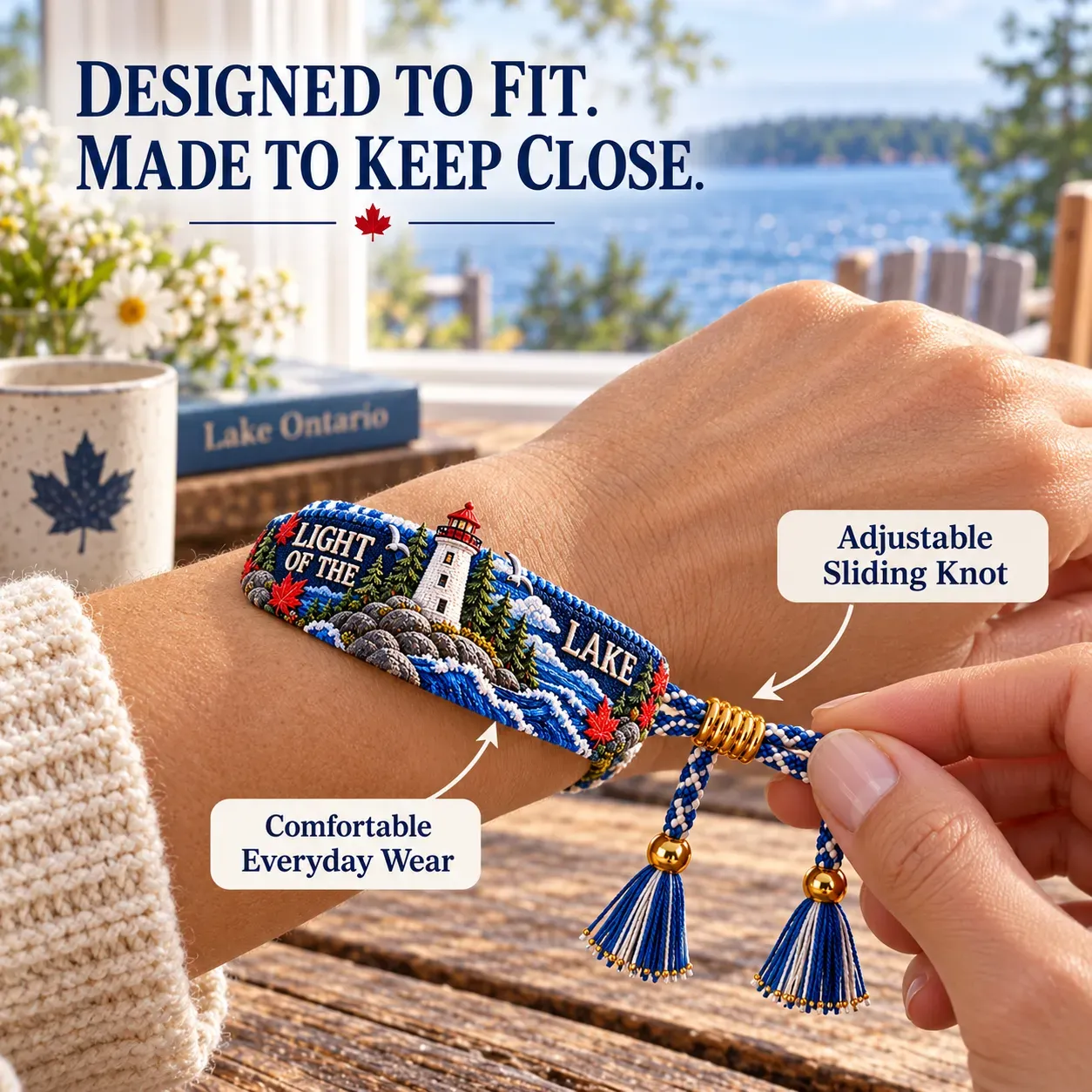 🌊 Lake Ontario Forever Embroidered Bracelet |Meaningful Message & Gift-Ready Keepsake Box 🍁