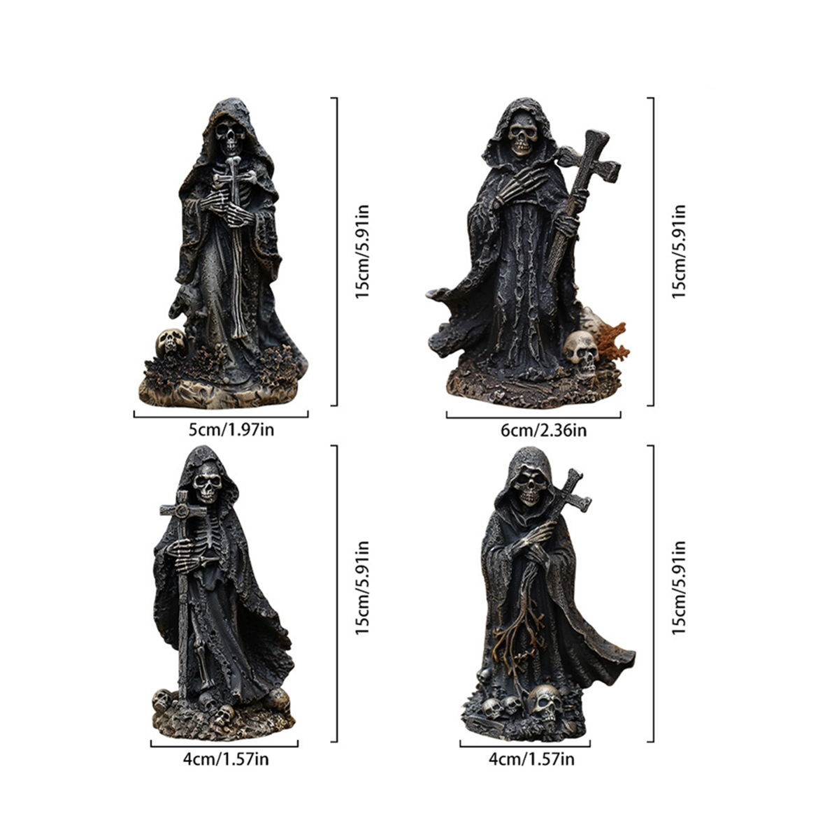 Grim Reaper Statue Halloween Black Horror Robe Sculpture Gothic Resin 