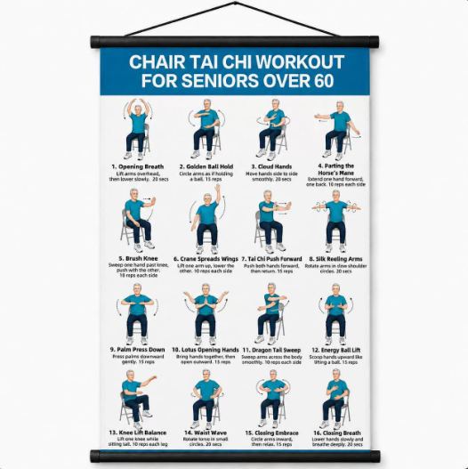 🔥Tai Chi Chair Workout Chart for Seniors (16 x 24 inches)