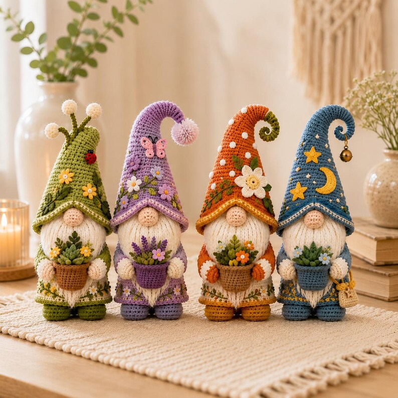 Amigurumi Garden Gnomes with Flower Pots
