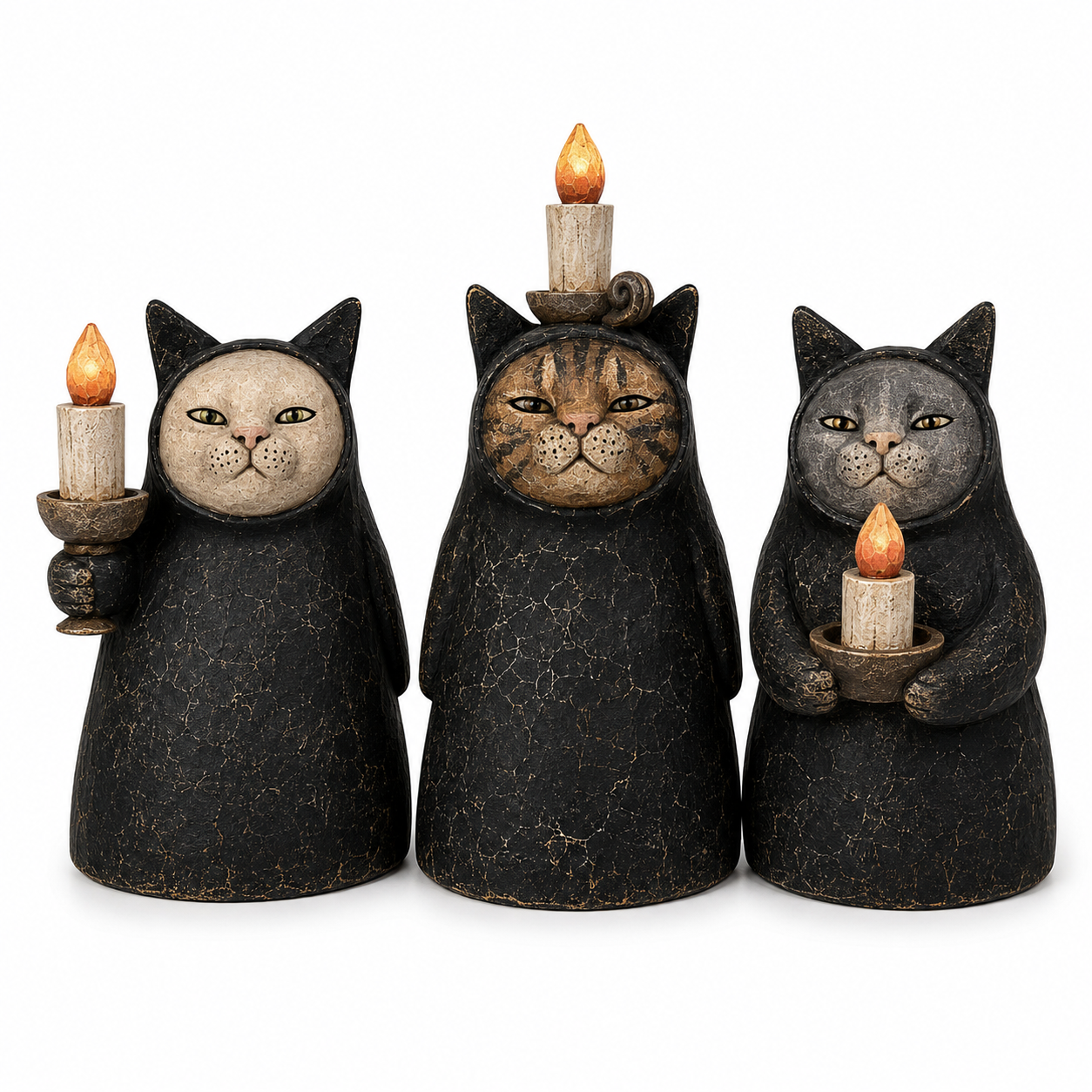 🐱3-Piece Mysterious Hooded Cat Candlelight Figurine