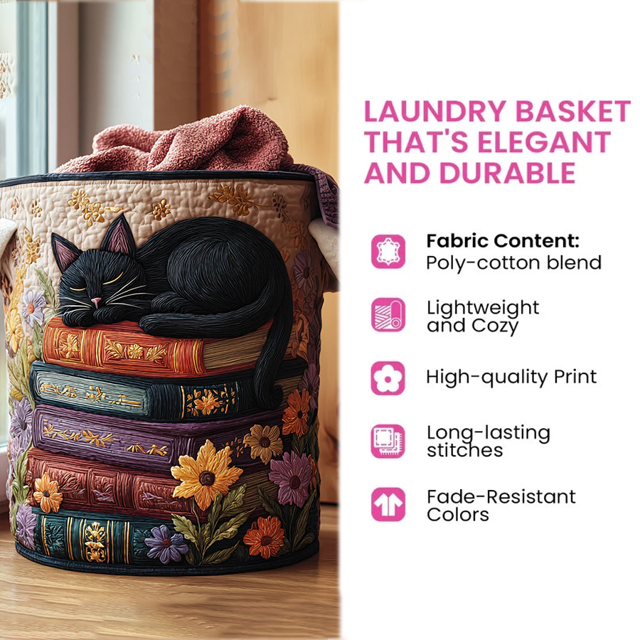 Sleeping Books Quilted Laundry Basket