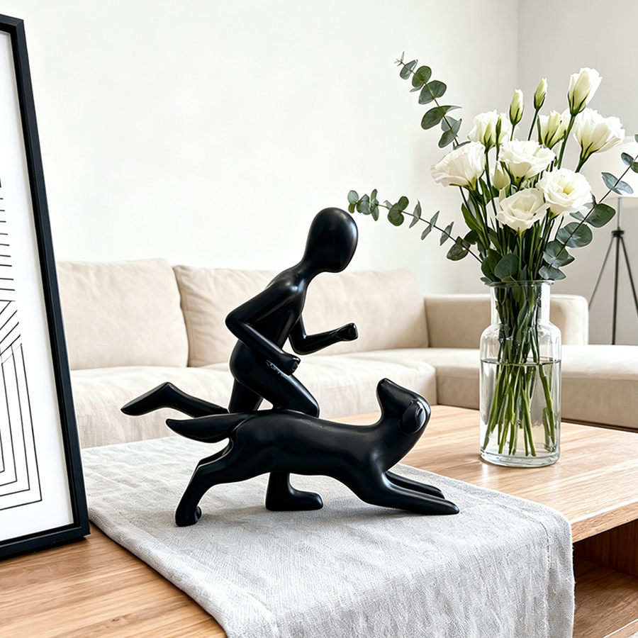 Handmade Abstract Person and Dog Figurine 🐕❤️ Keepsake Celebrating Pet Bond - Style A