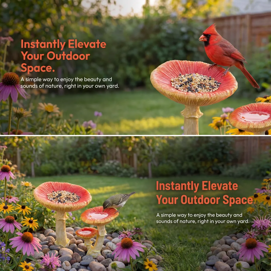 Whimsical Mushroom Bird Feeder for Garden Décor