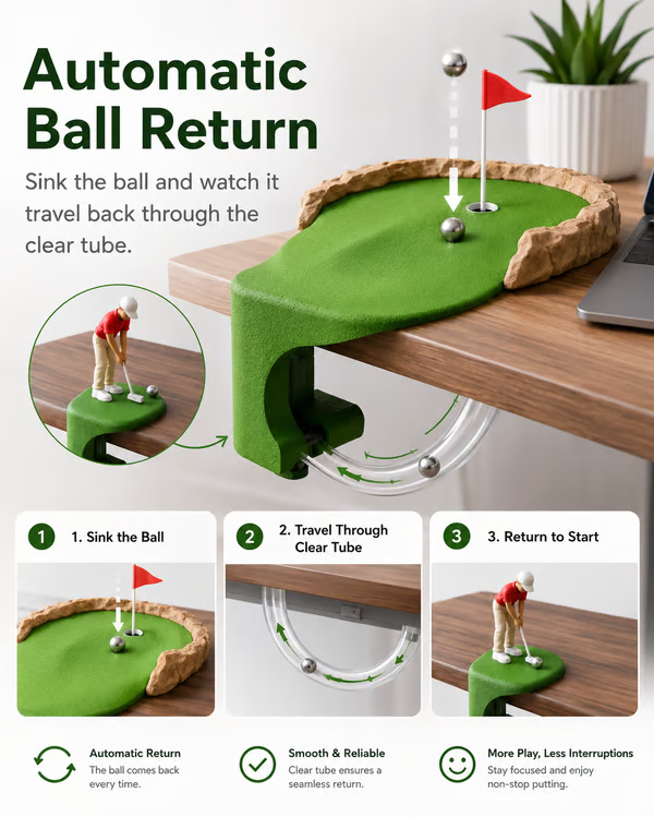 The Executive Desk Caddie - Auto-Return Mini Golf