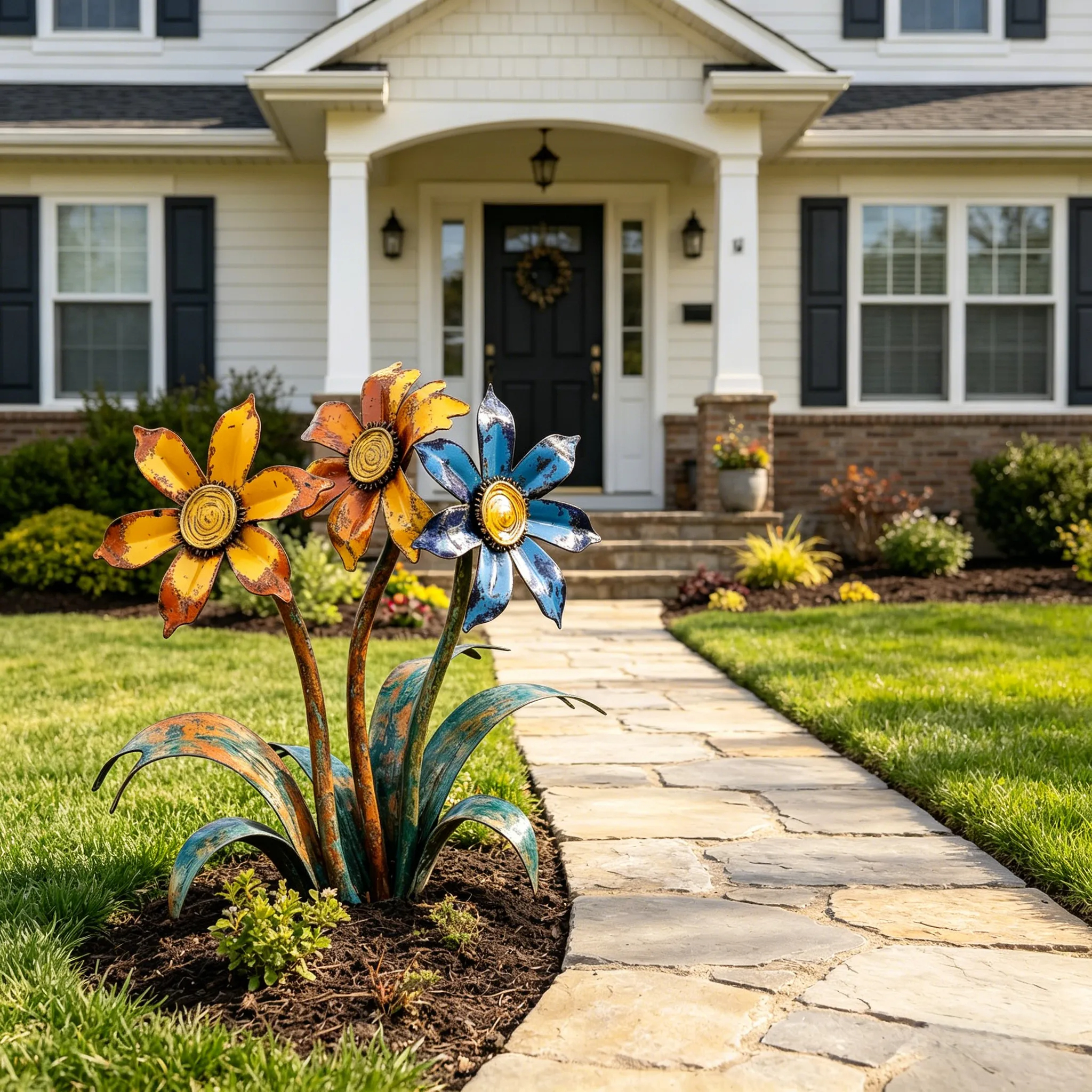 Handcrafted Rustic Metal Flower Garden Stakes