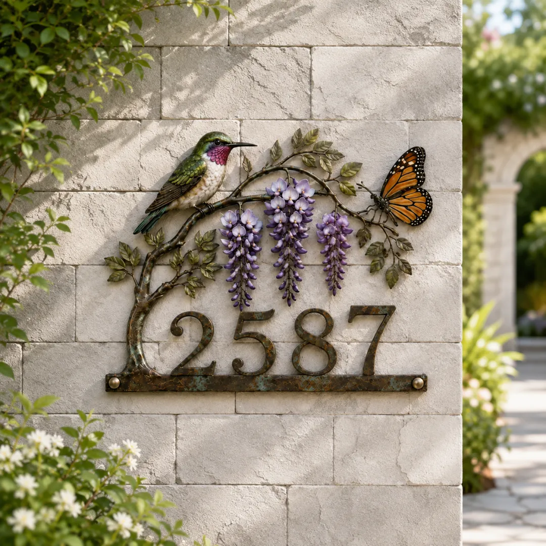 Personalized Hummingbird House Number Sign