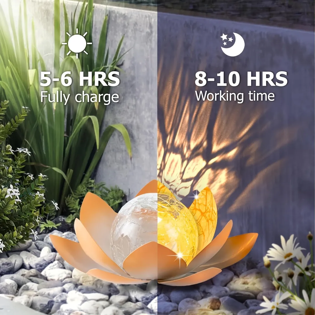 Solar Lotus Outdoor Garden Light with Cracked Glass