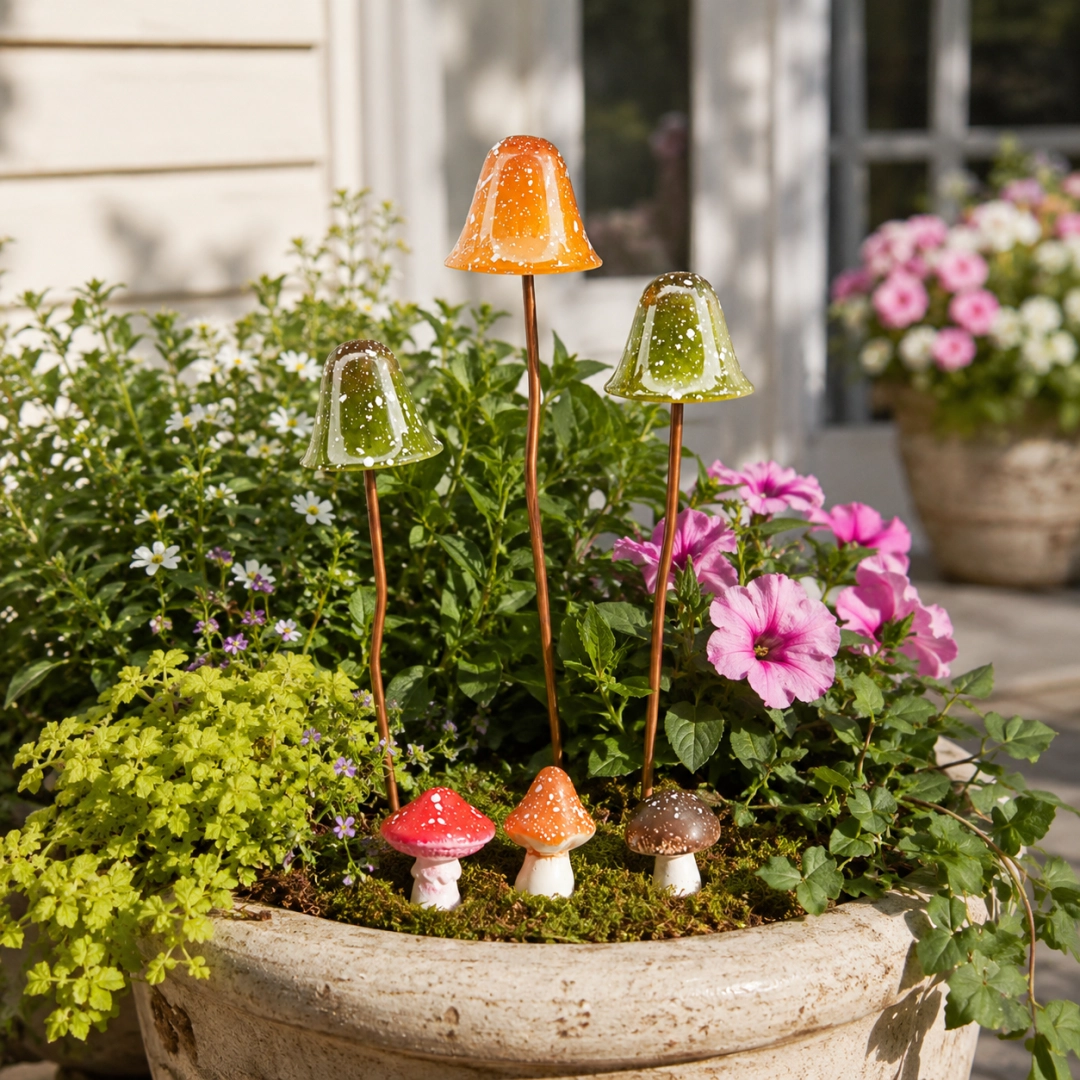 🍄Metal Mushroom Garden StakesMushroom--Whimsical Outdoor Fairy Garden Décor