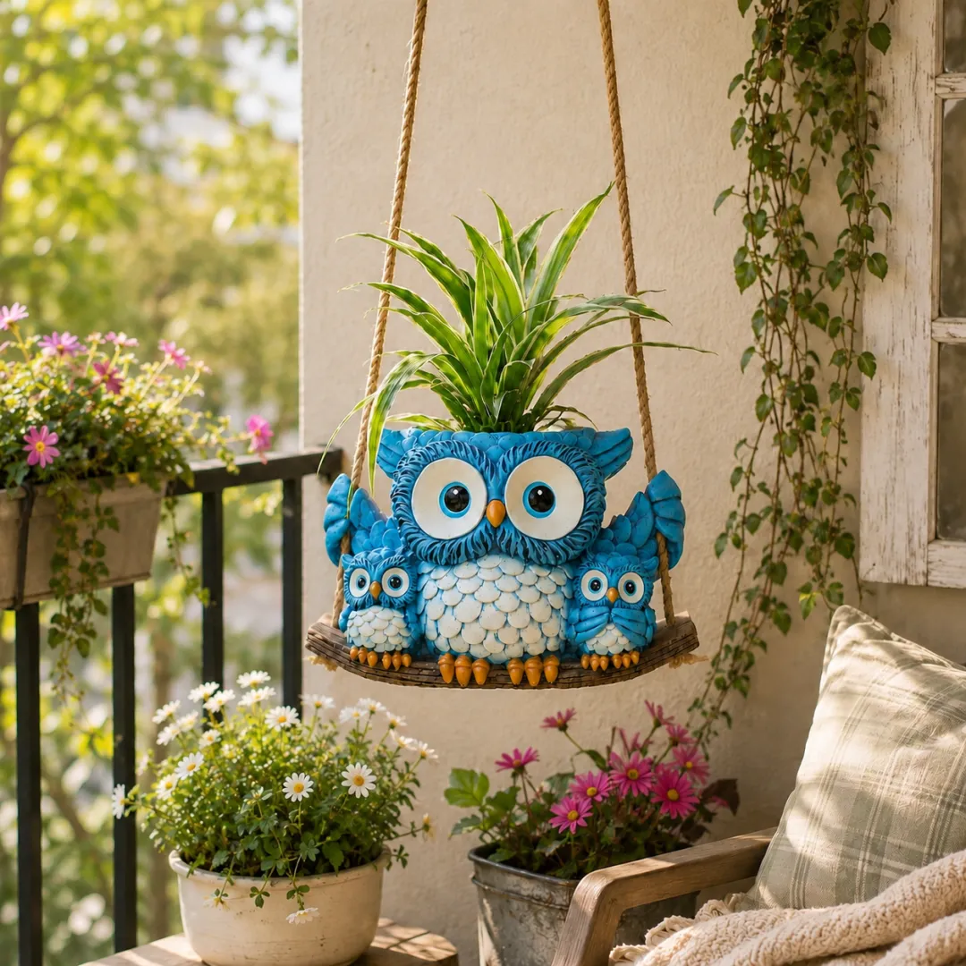 Owl Family Hanging Planter
