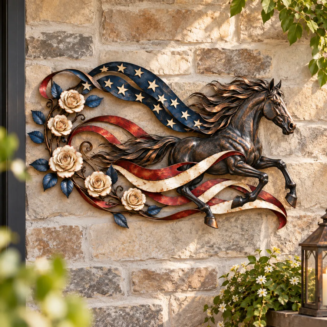 atriotic Horse American Flag Metal Wall Decor