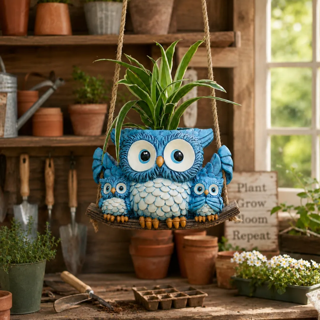 Owl Family Hanging Planter