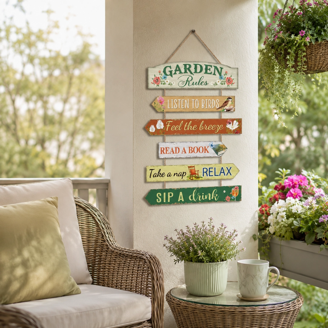 Wooden Outdoor Fun Garden Rule Signs Set-Gardening Enthusiast Decor, Outdoor Garden Sign Plaques