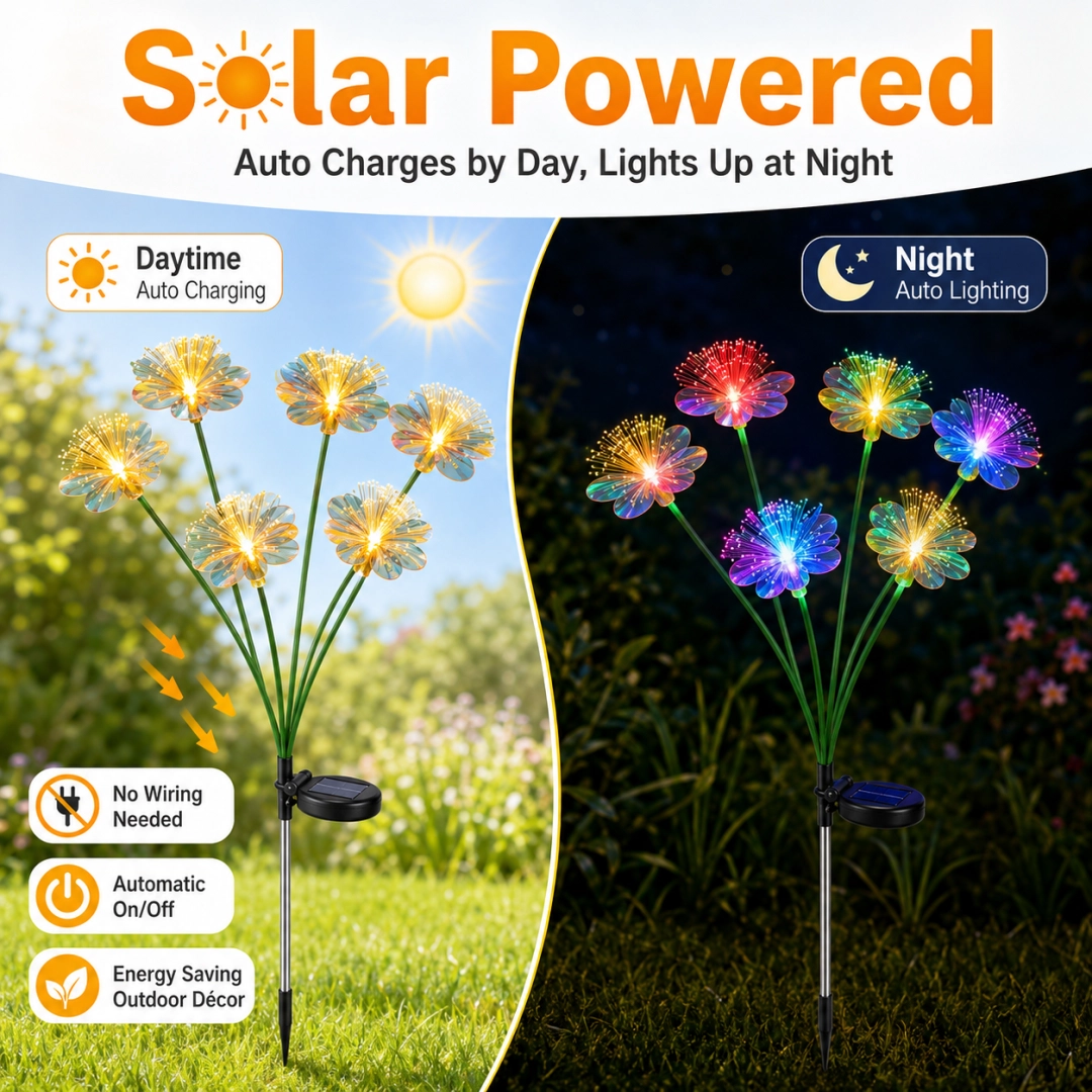 Solar Flower Garden Stake Light, 6-Flower Bouquet