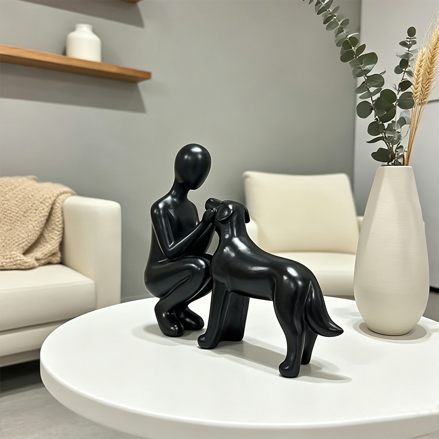 Handmade Abstract Person and Dog Figurine 🐕❤️ Keepsake Celebrating Pet Bond - Style A