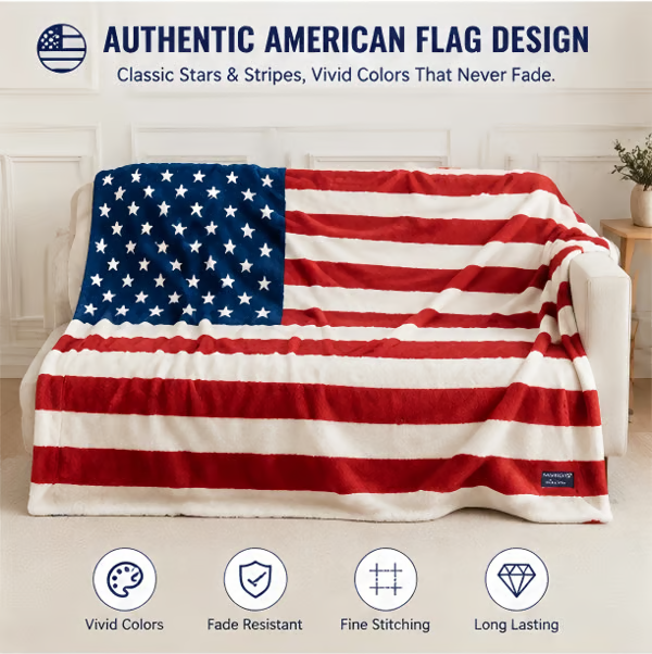 🔥LAST DAY 49% OFF - 🇺🇸❤️American Flag Flannel Blanket — Ultra-Soft Flannel | Non-Shedding | Suitable for All Seasons | Available in Three Sizes